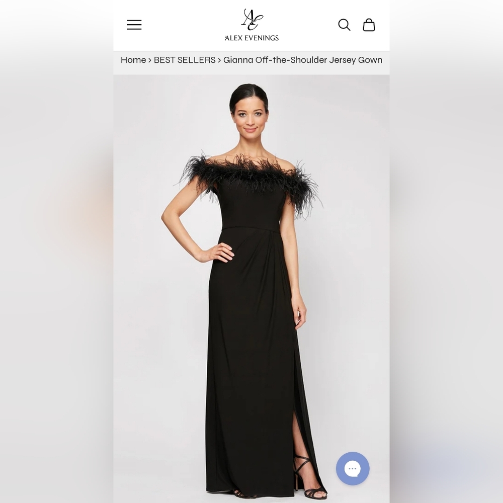 Alex Evenings Black One-Shoulder Feather-Trim Evening Gown